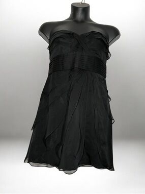 Adrianna Papell Black Strapless Chiffon Cocktail Dress Size 14P